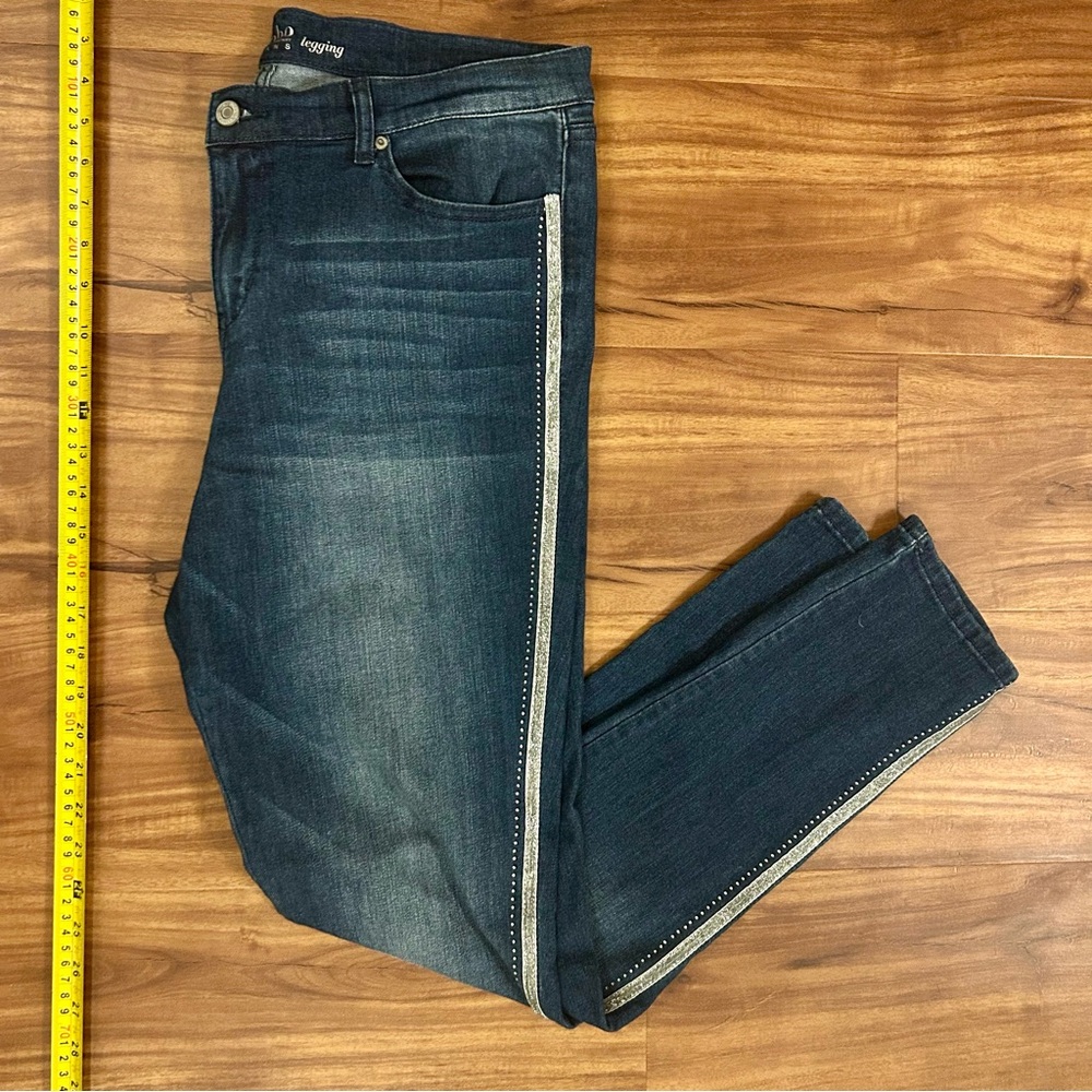 New York & Company Blue Skinny Jeans Glitter rhinestone stripe